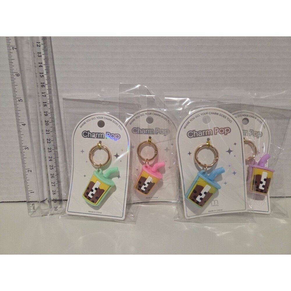 Set of 12 Pop Bubble Tea Keychain Set, Assorted Colors, Detachable Keyring